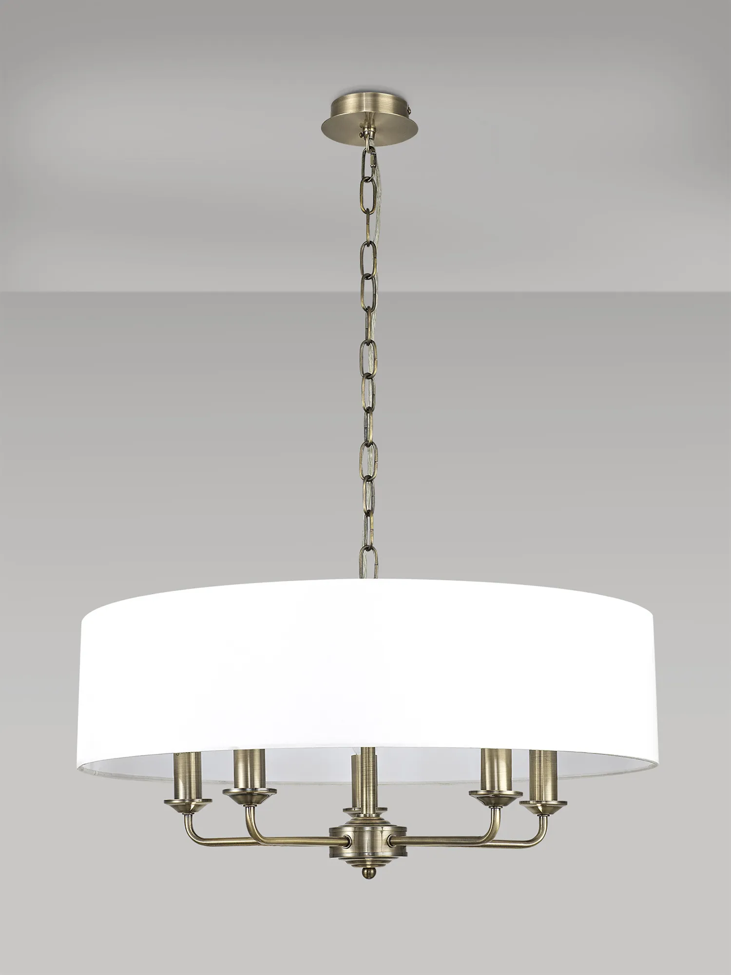 Banyan 60cm 5 Light Pendant Antique Brass, White DK0028  Deco Banyan AB WH
